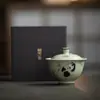 Mingzhishan Zhi Panda Jugando con Bambú Tazón de Té de Cerámica Pintado a Mano para Salas de Té e Intelectuales, Juego de Té de la Cultura de Sichuan