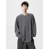Camiseta masculina de gola redonda com listras caneladas, manga longa, estilo americano relaxado e preguiçoso, descolada, bonita, pulôver solto, camada base