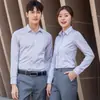 Camisa a rayas calidad hombres y mujeres mismo estilo manga larga camisa azul hombres y mujeres camisa negra corte ajustado negocios