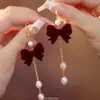 Acacia de Frijol Rojo ~ Retro Otoño e Invierno Pendientes de Perlas Rojas Ancora Diseño para Mujer Pendientes de Borla Pendientes Únicos