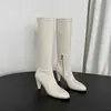 Botas Largas Elásticas Super Elásticas para Mujer Botas Adelgazantes Otoño Invierno Nuevas Punta Redonda Cremallera Lateral Tacón Alto Fino Botas Altas Hasta la Rodilla Botas Altas para Mujer
