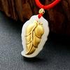 Colgante Hoja de Jade con Incrustación de Oro, Jade Hetian Natural, Oro Puro, Joyería de Jade, Dropshipping Transmisión en Vivo S2050517