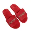 Pantuflas planas de algodón rojas para mujer de talla grande con accesorios de pedrería, talla 43, pantuflas peludas casuales para uso doméstico