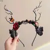 Halloween Flor Sombria Galho de Cervo Headband Festa Dançante Headband Borboleta Artificial Foto Engraçada Fantasia para Fantasiar