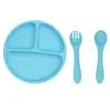 Plato de Silicona para Comida de Bebé con Ventosa Reforzada, Bol de Silicona con Tapa, Vajilla de Silicona Dividida con Cara Sonriente para Alimentación