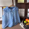 Camisa de verano para niña, ropa de bebé elegante, camisa sin mangas con lunares y cuello con volantes, estilo coreano, única, moderna, camisa de muñeca