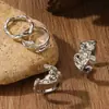 Anel masculino estilo retrô europeu e americano desgastado, conjunto de anéis de estrela de seis pontas moderno e único, anel aberto atacado