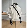 Top moderno retrô de linho sintético, jaqueta de estudante outonal de corte solto na cor damasco, estilo old money, casaco curto masculino com gola alta