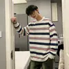 Camada base confortável moderna listrada gola redonda camiseta top feminino primavera outono inverno vestuário masculino estampa digital casal manga longa