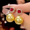 Nuevo Set Premium Huabi Jewelry 2025 Base de Cobre Chapado en Oro Corindón Rojo Perla Oro Oscuro para Mujer 14-12m