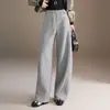 Calça Elegante Reta para o Dia a Dia Feminina, Lançamento Outono/Inverno 2026 Lã Elástico na Cintura Cintura Alta Emagrecedora Moda Calça Wide Leg