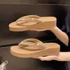 Nuevas Chanclas Elegantes con Pedrería para Mujer, Tendencia de Verano para Exteriores, Cuña de Plataforma Gruesa que Aumenta la Altura, Sandalias de Tira para Playa Antideslizantes