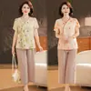 Conjunto de Verano para Mamá Nuevo Estilo Chino Conjunto de Top y Pantalones 2025 Modelo Nuevo para Mujeres de Mediana Edad y Mayores Conjunto de Dos Piezas de Manga Corta Estilo Nacional de Verano