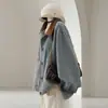 Chaqueta de Pana Patchwork de Mezclilla con Bloques de Color para Mujer con Cuello Campana para Otoño