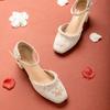 Versátil Cheongsam de Estilo Francés con Perlas, Aspecto de Hada, con Zapatos Mary Jane, Zapatos de Tacón Grueso Retro de un Solo Color, Tacones Altos 2025