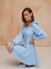 X2335 Comercio Exterior Ropa de Mujer Estación Independiente Primavera y Verano Nueva Moda Cintura Cuello Cuadrado Falda Amplia Mangas Abullonadas Vestido Largo Mujer