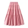 Falda Brillante de Cintura Elástica Falda de Viaje con Gran Oscilación Nuevo Verano 2025 Falda Larga Suave Elegante por Encima de la Rodilla 2523