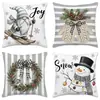 Funda de almohada blanca navideña con diseño de muñeco de nieve, corona y guante, cojín para decoración de sofá de sala de estar, ambiente festivo, respaldo de cama