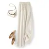 Combinación de colores de alta gama, forro polar cálido y grueso, cintura elástica con cordón, casual, adelgazante, elegantes pantalones largos de pierna ancha recta para mujer
