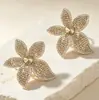 Joias Vintage da Moda, Design Floral, Brincos Exagerados Estilo Europeu e Americano para Mulheres, Acessórios com Diamantes Microcravejados, Brincos de Tarraxa com Diamantes Coloridos