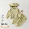 Nueva ropa de otoño para niños, conjunto de mezcla de lana para bebé de principios de otoño, elegante y versátil, conjunto con capucha unisex para niños pequeños