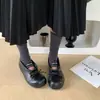 Zapatos de Cuero de Vaca con Diseño de Nicho de Punta Ancha y Suela Gruesa, Slip-On con Lazo para Mujer, Zapatos de Cuero de Tacón Grueso de Moda y con Estilo