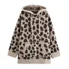 Ropa de Mujer al por Mayor Transfronteriza Estilo Europeo y Americano Nueva Moda Estampado Animal Holgado Casual Sudadera con Capucha Jersey Sudadera de Punto Chaqueta