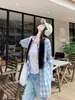 Camisa de Protección Solar de Cuadros Azules Coreana Estilo Perezoso 2025 Casual Nueva para Mujer Holgada de Manga Larga Top Chaqueta