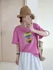 Camisa Versátil de Algodón Bambú Suelta para Mujer, Cuello Redondo, Manga Corta, Estampado de Copos de Nieve, Directo de Fábrica, Envío Directo de Fábrica, Dropshipping de Una Pieza