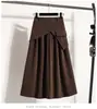 Saia Midi de Malha Elástica para Mulheres Plus Size Outono e Inverno, Cintura Alta, Emagrecedora, Cobre o Quadril, Modelo A