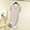 Vestido largo que favorece la figura, estilo delgado para mujeres de talla grande, vestido casual de verano de modal suelto con volantes, cuello en V, manga corta, modelo nuevo