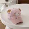 Gorra de béisbol con forma de oso linda para niños, gorro cálido de otoño e invierno, gorra de pico de dibujos animados para niños y niñas, lana de cordero para niños