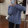Suéter de Punto Sencillo de Cuello Alto con Estampado de Otoño e Invierno Nuevo Estilo Transfronterizo para Mujer, Corte Holgado, Top de Punto Suave para Usar en Capas o como Prenda Exterior