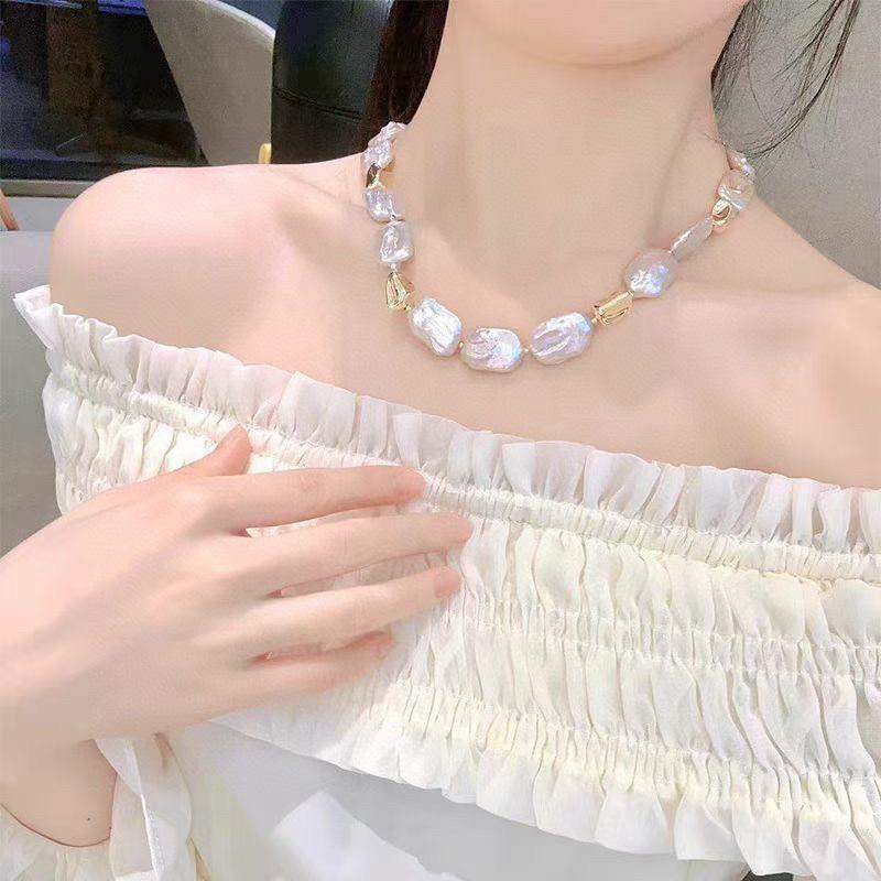 天然巴洛克淡水珍珠项链女小众设计时尚OT扣高级感锁