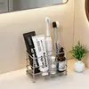 Portacepillos de dientes, dispensador de pasta de dientes y portavasos de acero inoxidable - un organizador de tocador de baño de alta gama para debajo del espejo del gabinete, también adecuado para almacenar cosméticos