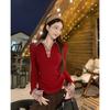 Tejido de punto de cuello polo a cuadros patchwork de nicho para mujer, diseño retro de otoño, top interior ajustado