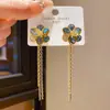Brincos de Corrente com Flores de Diamante de Vidro Agulha de Prata com Borla High-End Retro Nicho Exquisitos Elegantes para Mulheres