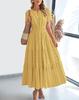 Vestido Feminino de Comércio Exterior Europeu e Americano 2026 Nova Moda Casual Decote V Mangas Bufantes Plissado Vestido em Camadas