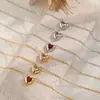 Colar de Coração de Aço Titânio da Moda para Mulheres, Versátil Estilo Coreano Estilo Ins Cristal Rosa Zircônia Colorida Banhado a Ouro Corrente de Clavícula Dourada