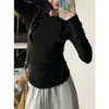 Camiseta Retro Americana Preta de Manga Longa para Mulheres, Adequada para Primavera, Outono e Inverno, Caimento Justo, Valoriza a Silhueta, Top Tendência