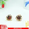 Brincos de Âmbar Sangue Naturais, Brincos Simples de Âmbar Sangue com Contas Redondas de 6mm, Brincos de Estrela Cauda de Fênix com Design de Nicho