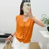 Chaleco de Punto de Seda Helada con Escote en V y Hebilla Retorcida de Moda para Mujer, Estilo Europeo, Adelgazante y Rejuvenecedor, Chaleco de Estilo Coreano