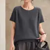 2026 Primavera e Outono Novo Estilo Mistura de Lã Cashmere Borda Rolada Gola Redonda Tricô Manga Curta Feminino Cor Sólida Pulôver Camisa Base