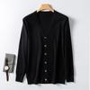 Outono e inverno de meia-idade com decote em V Cardigan plano de manga comprida Negócios Casual Single-breasted Cashmere Nova base de jaqueta de malha