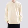 Camiseta de algodão da moda para primavera e outono, masculina, simples, cor sólida, manga longa, camiseta base, casual, combina com tudo, top de mesmo estilo para homens e mulheres
