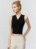 Suministro Directo de Fábrica Chaleco sin Mangas de Cuello en V con Lazos Retorcidos y Almohadillas Integradas en el Pecho, Crop Top de Cintura Alta para Fitness, Crop Top Sexy