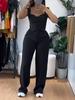 Traje de Calça Larga Casual com Colete Elegante de Alça Curto e Justo para Comércio Exterior Feminino Europeu e Americano 2025