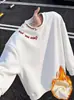 Moletom masculino trendy estilo retrô americano com letra bordada, forrado com fleece, espesso, gola redonda, manga longa, top simples e versátil