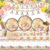 Tocón con veta de madera Selva Rosa Animales Vajilla Vaso de papel desechable Decoración para fiesta de cumpleaños Suministros Plato de papel para fiesta