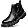Botas Martin de Otoño e Invierno Moda Botas Chelsea de Cuero con Forro Polar Cálidas Cremallera Lateral Botines Casuales Combinan con Todo Botas para Hombre